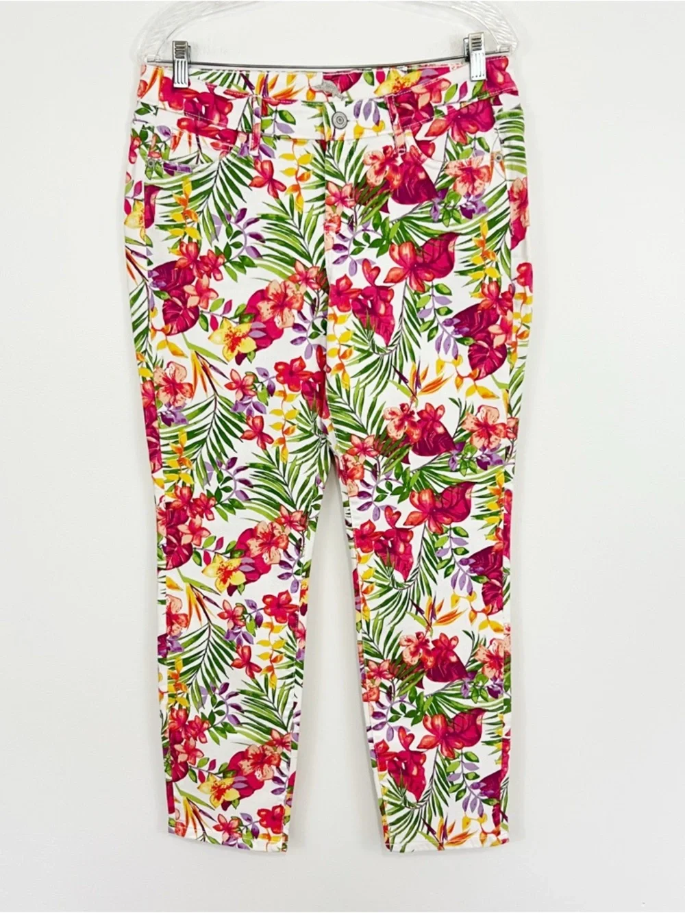 Tommy Bahama Marabella Blooms Ankle Skinny Jeans White Tropical Print Size 30